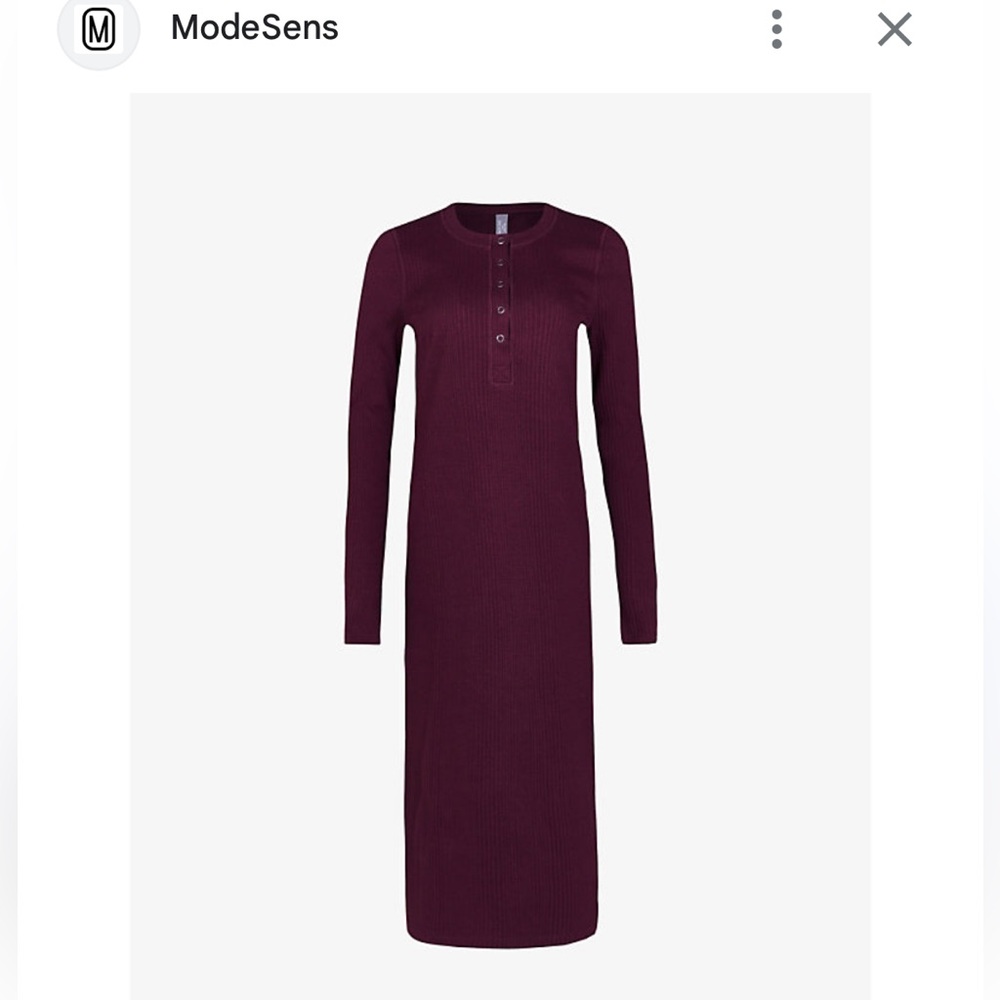 Sweaty Betty Long Sleeve Ribbed Midi Dress in Deep Plum - Picture 10 of 10